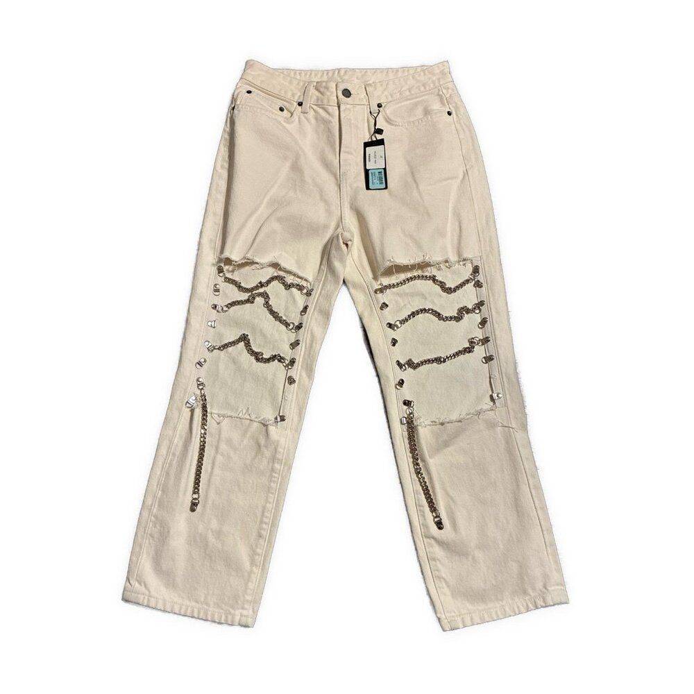 carmar LF New hermia white chain jeans Denim High Rise Capri Crop 27 $278